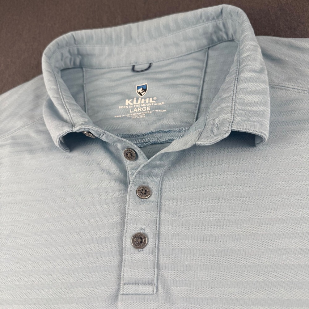 Kuhl Mens Large Blue Short Sleeve Micro Stripe Performance Polo Shirt RN 108846